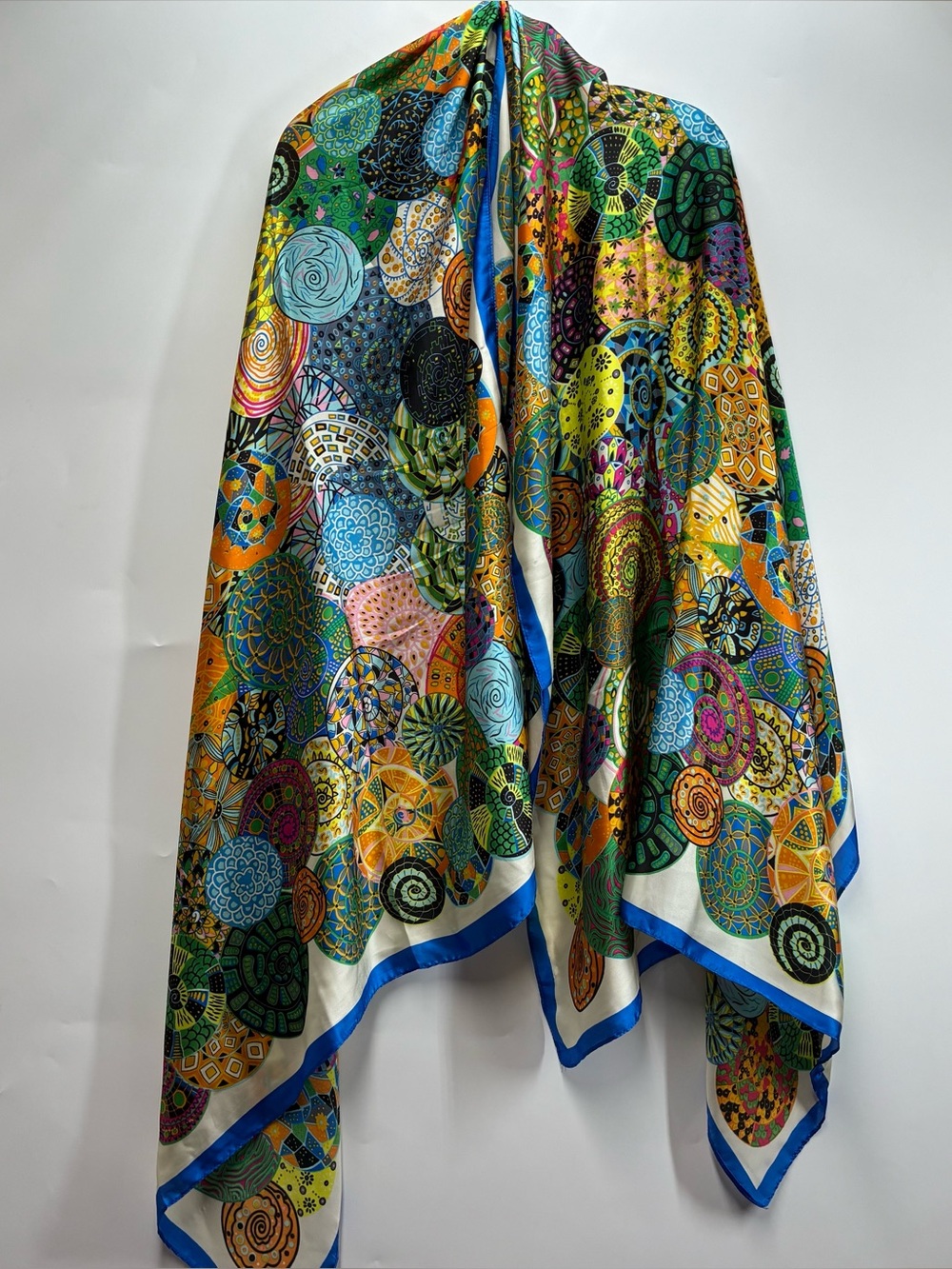 Sea Shell Satin Silk Beach Resort Scarf Shawl Cover Summer Blue Sexy Luxury
